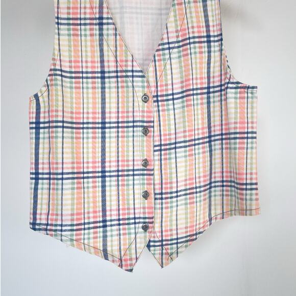 Vintage 90's Pastel Plaid Cotton Vest / Sz M / Button Up Grunge Punk Retro - Picture 4 of 9